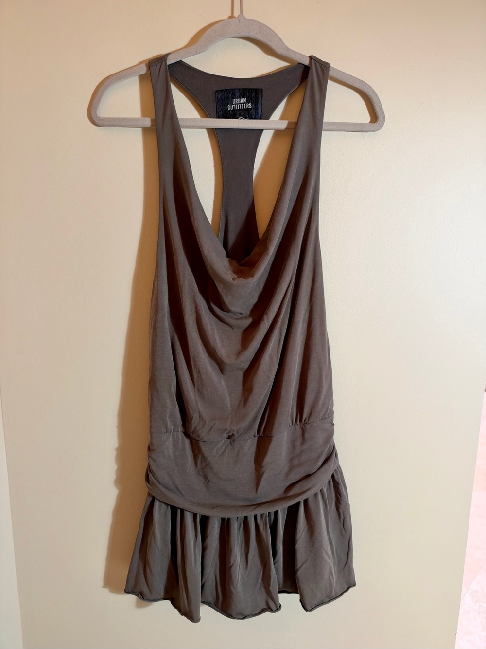 Urban Outfitters Taupe Sleeveless Draped Mini Romper Dress